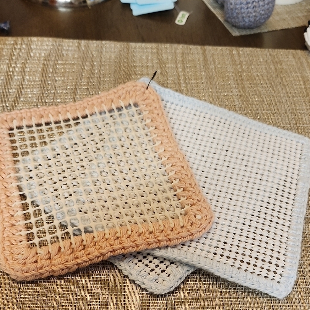 Trio Of Hand Crafted Crochet Kitchen Jar Openers Peach and White